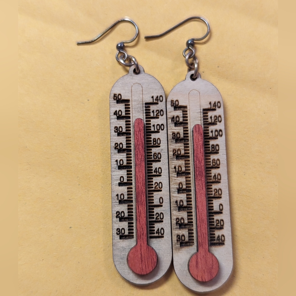 Thermostat Earrings wood dangle costume jewelry